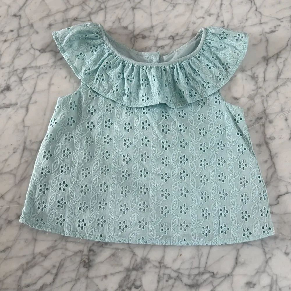 Janie and Jack Eyelet Ruffle Top Sz 6 Blue